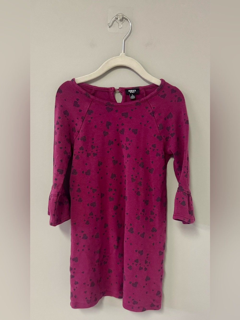 Girls' Magenta Heart-Print Casual Dress